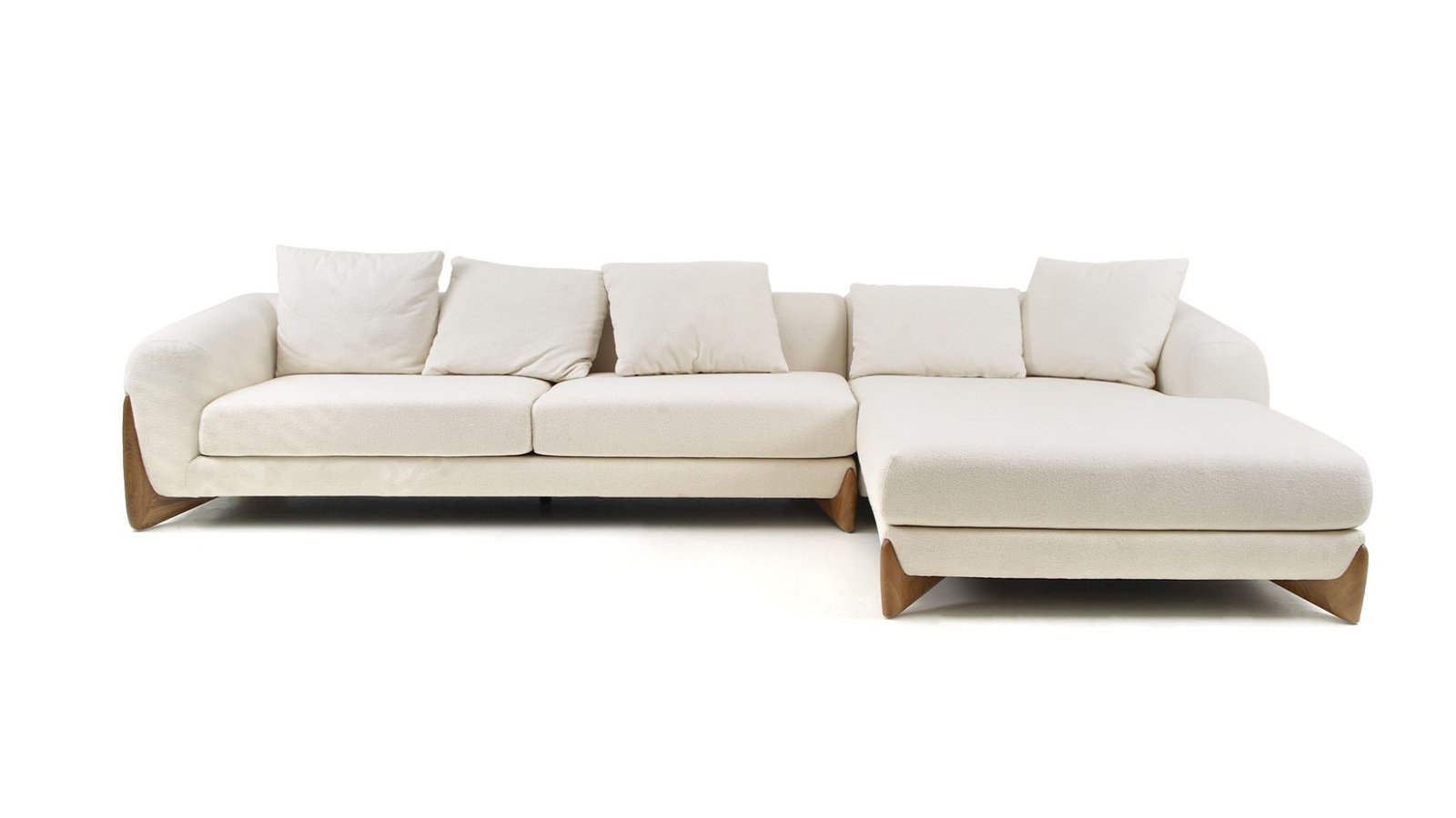 Modrest Fleury - Contemporary Cream Fabric and Walnut RAF Sectional Sofa - Image 4