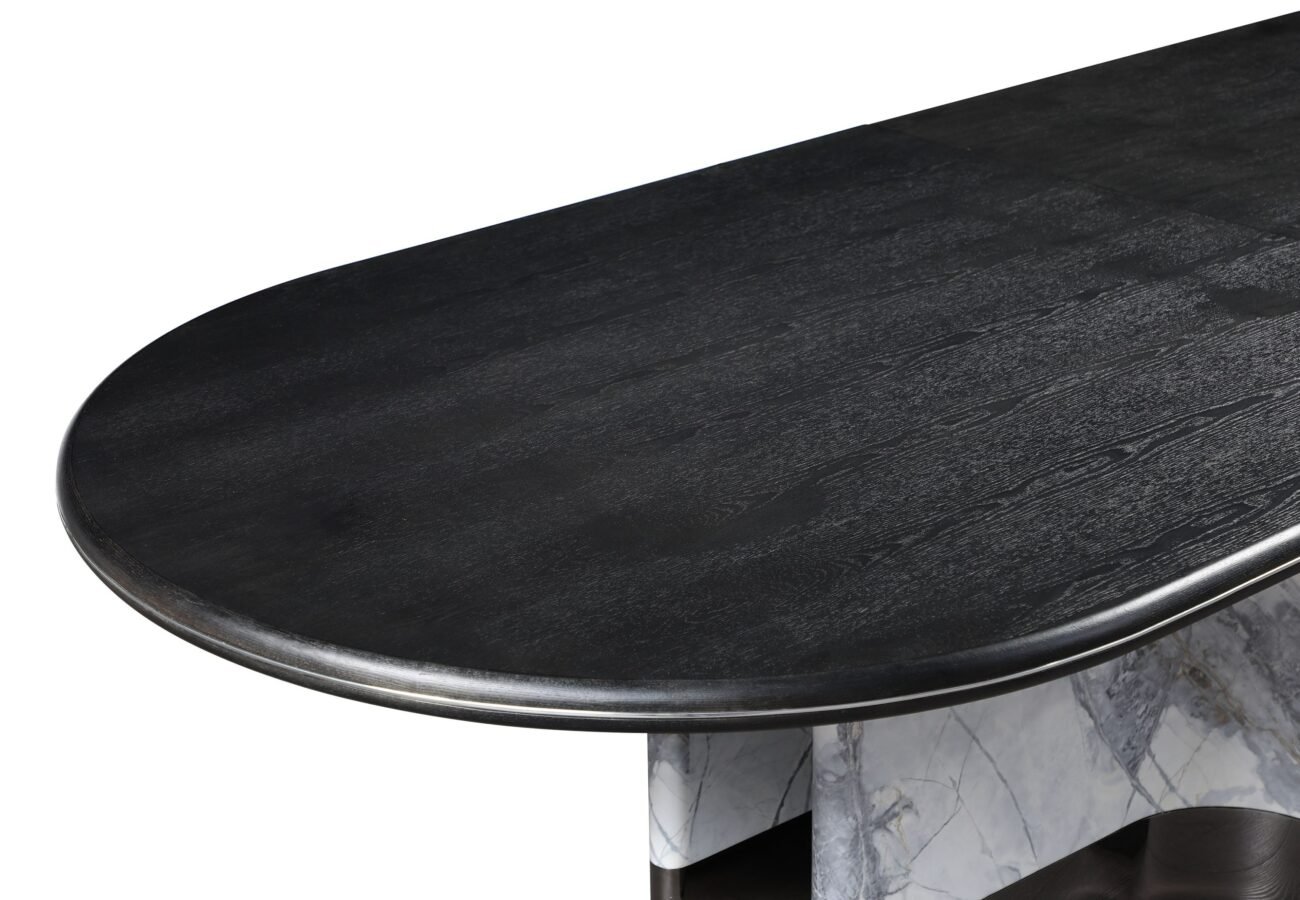 Modrest Renfew - Modern Black Oak + Faux Marble Oval Dining Table - Image 2