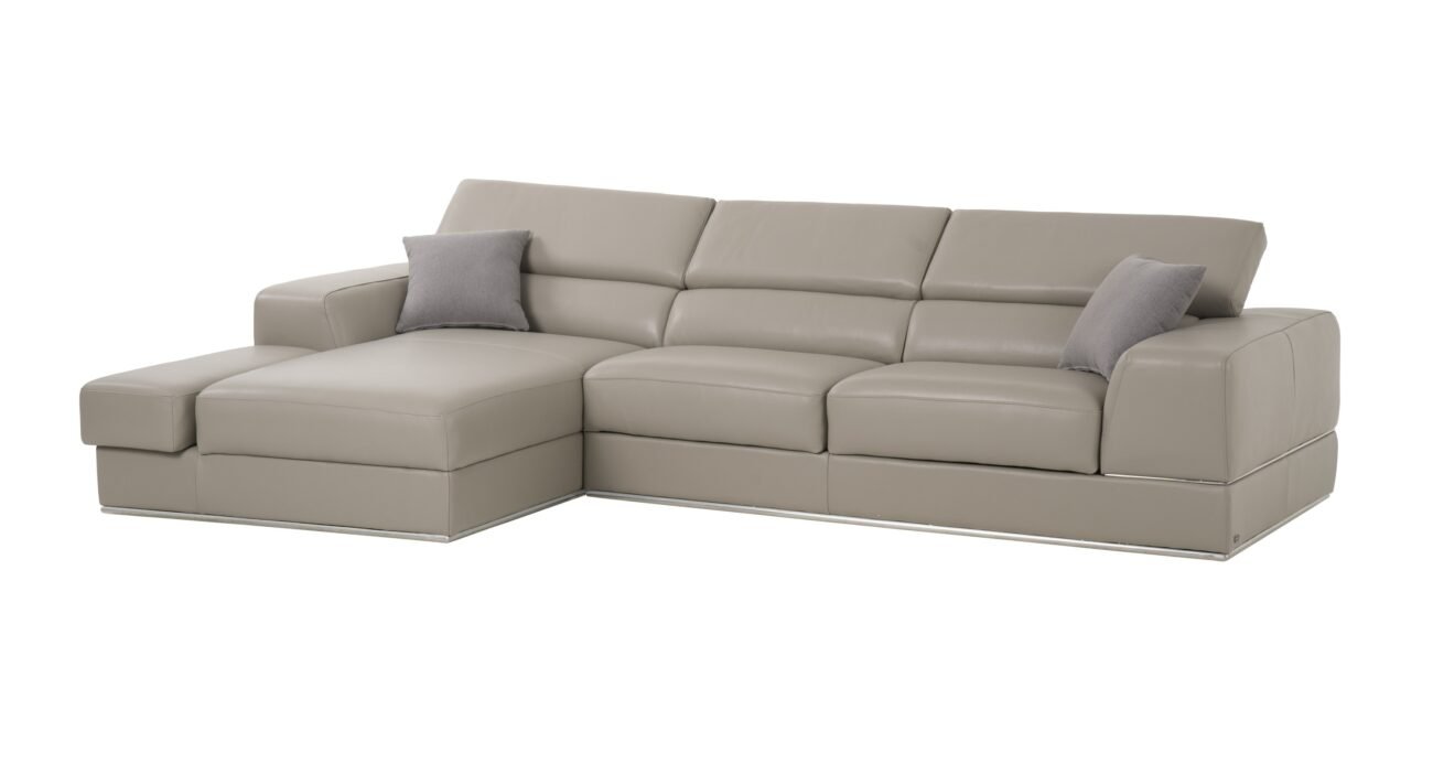 Divani Casa Pella  Mini - Modern Grey Italian Leather Left Facing Sectional Sofa - Image 2