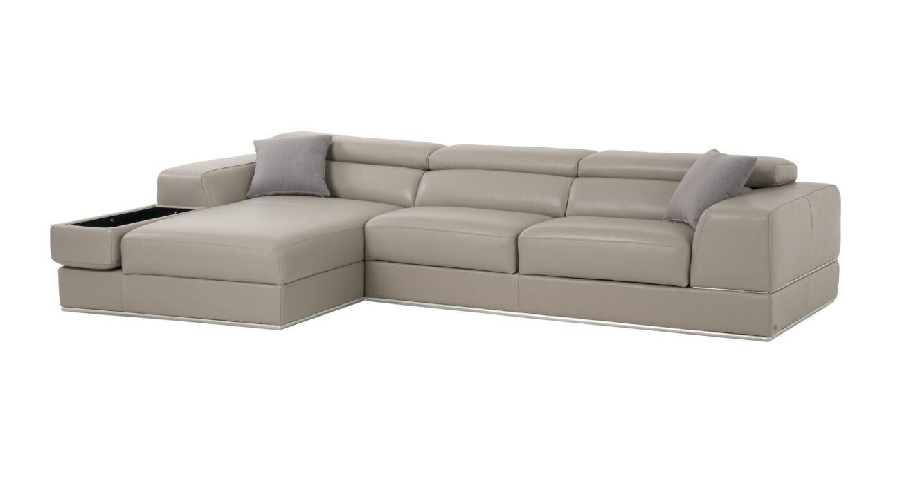 Divani Casa Pella  Mini - Modern Grey Italian Leather Left Facing Sectional Sofa - Image 3