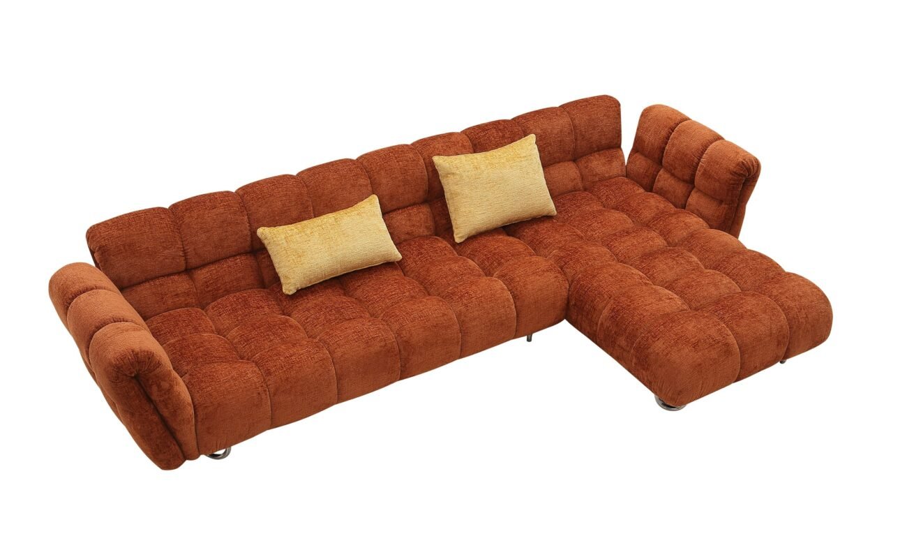 Divani Casa Jacinda - Modern Burnt Orange Fabric Right Facing Sectional Sofa + 2 Yellow Pillows - Image 2