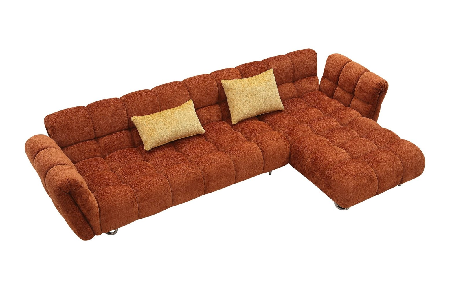 Divani Casa Jacinda - Modern Burnt Orange Fabric Right Facing Sectional Sofa + 2 Yellow Pillows - Image 2