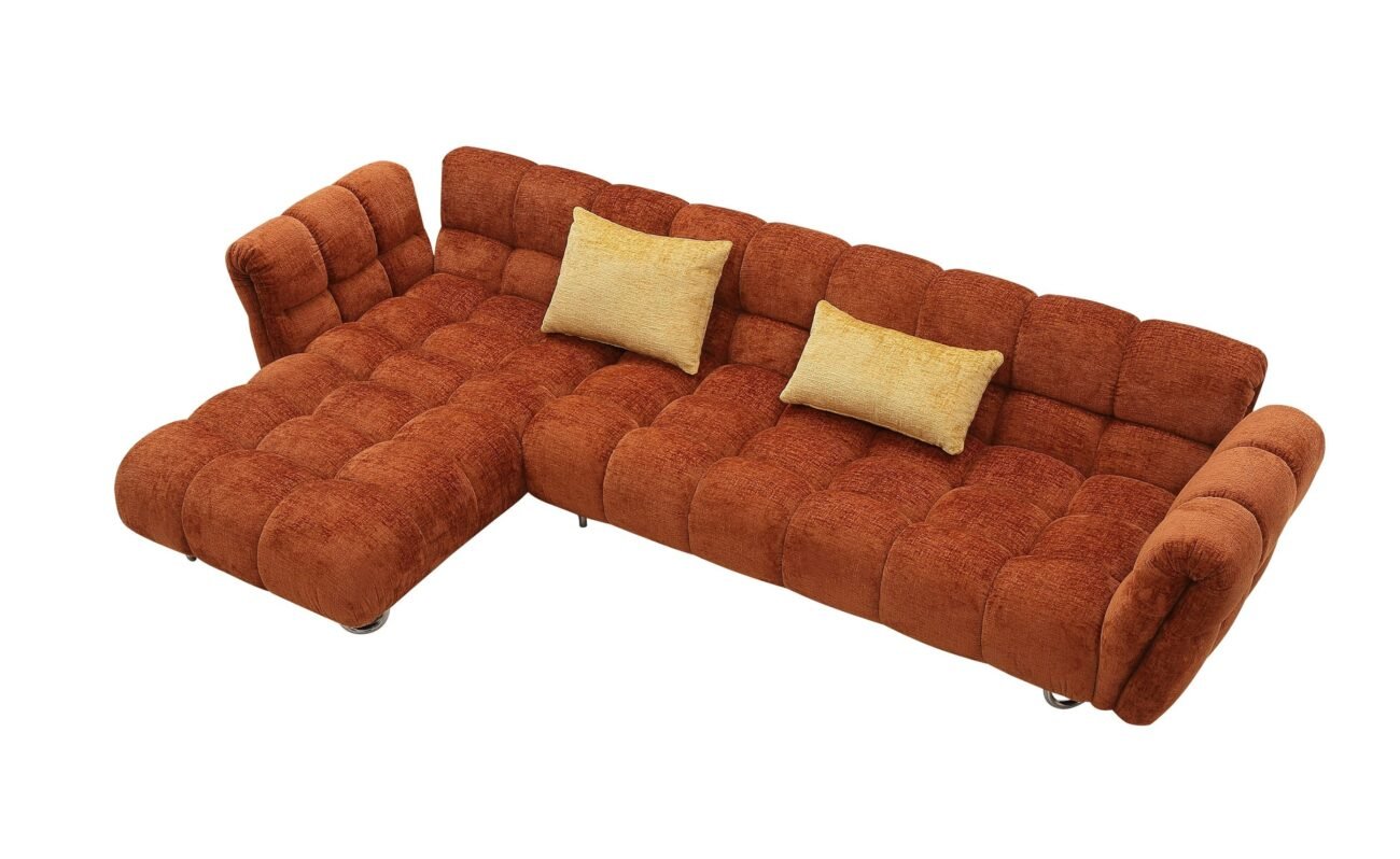 Divani Casa Jacinda - Modern Burnt Orange Fabric Left Facing Sectional Sofa + 2 Yellow Pillows - Image 2