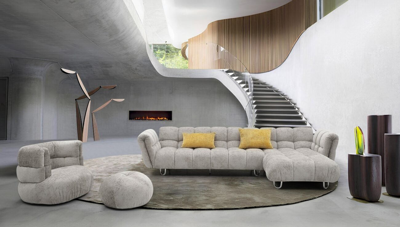 Divani Casa Jacinda - Modern Grey Fabric Right Facing Sectional Sofa with 2 Yellow Pillows - Image 3