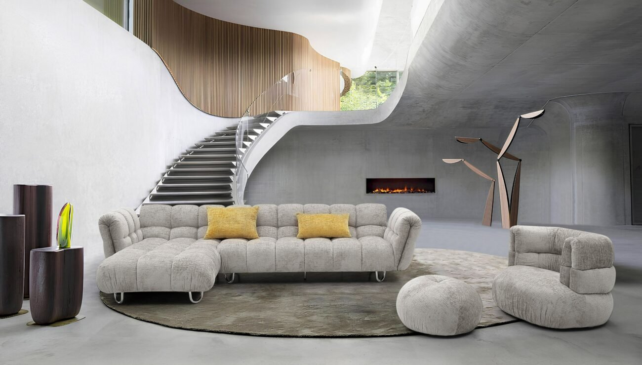 Divani Casa Jacinda - Modern Grey Fabric Left Facing Sectional Sofa with 2 Yellow Pillows - Image 3