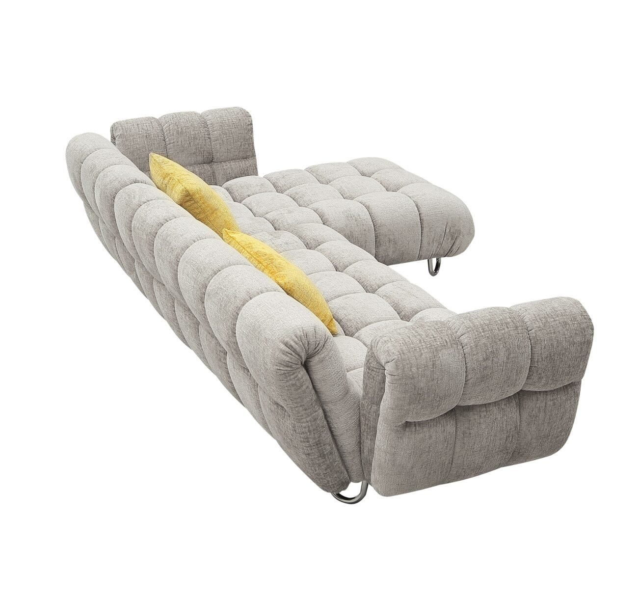 Divani Casa Jacinda - Modern Grey Fabric Right Facing Sectional Sofa with 2 Yellow Pillows - Image 4