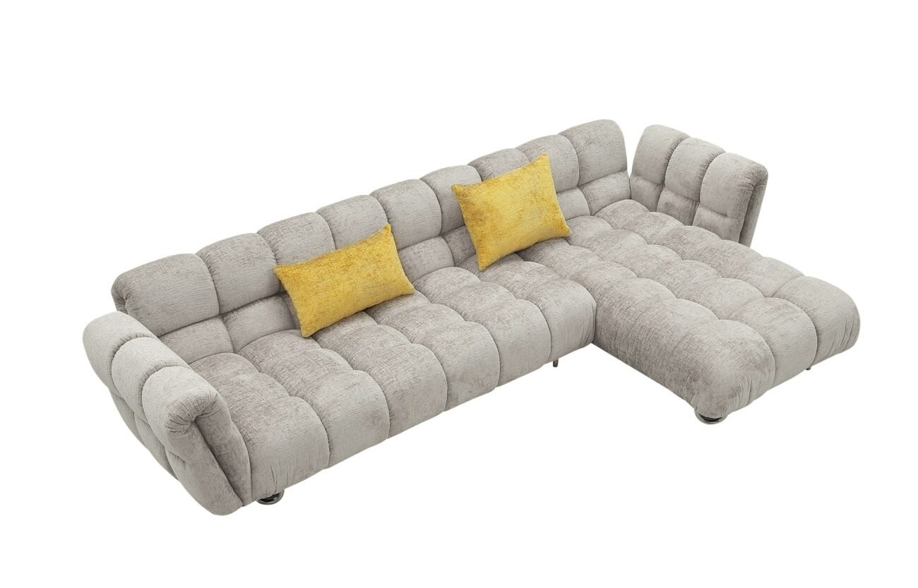 Divani Casa Jacinda - Modern Grey Fabric Right Facing Sectional Sofa with 2 Yellow Pillows - Image 2