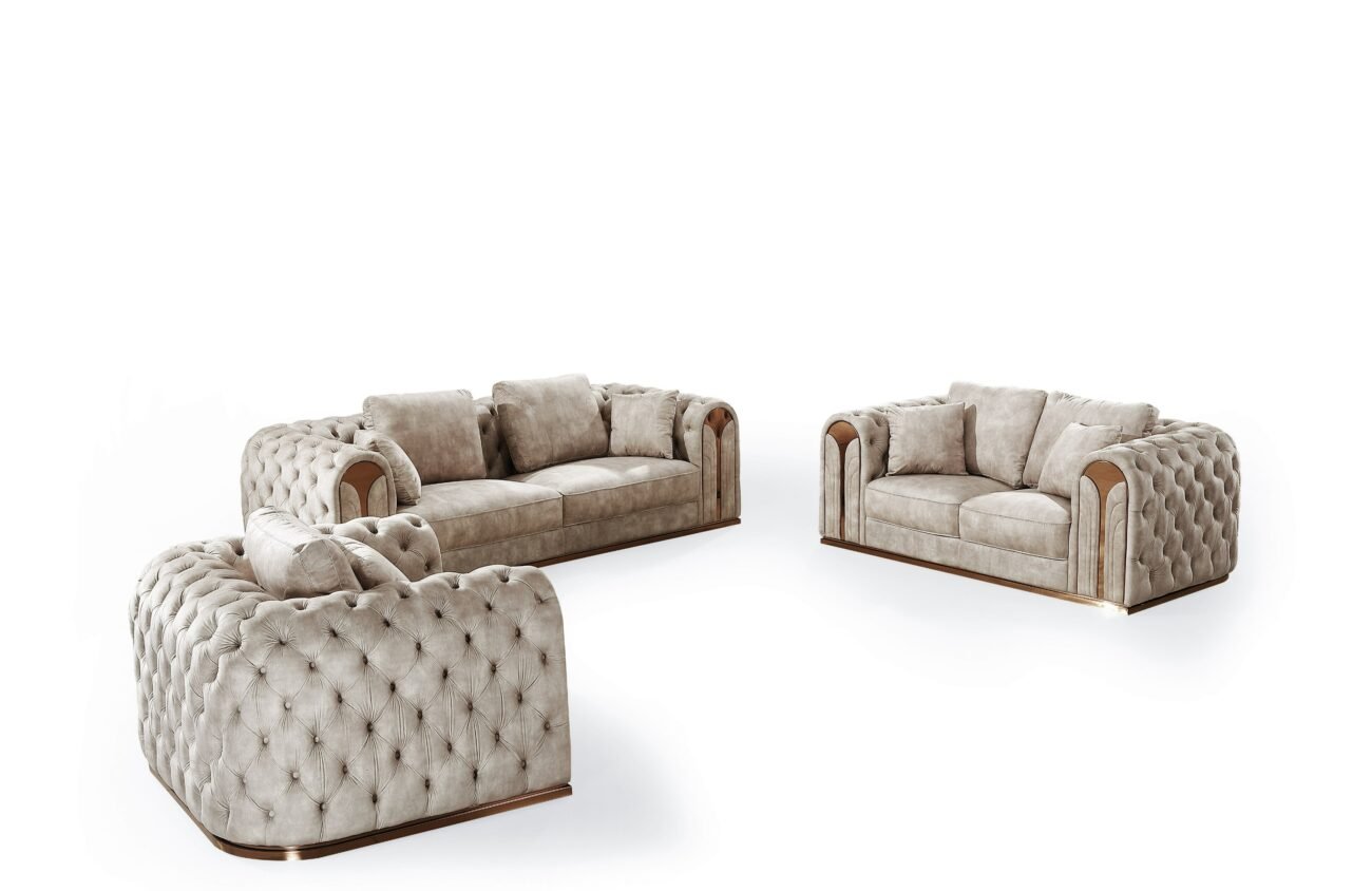 Divani Casa Dosie - Transitional Beige Velvet Sofa Set - Image 2