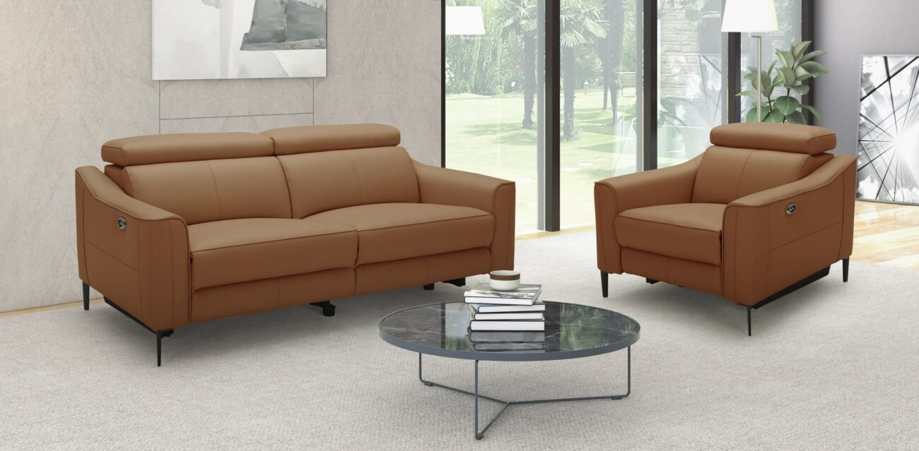 Divani Casa Eden - Modern Camel Leather Sofa With 2 Recliners - Image 4
