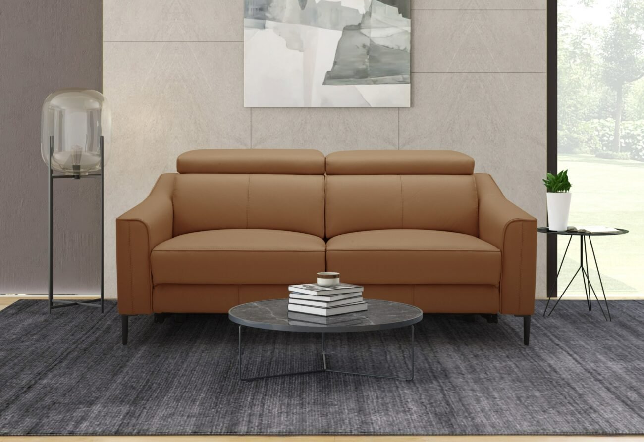 Divani Casa Eden - Modern Camel Leather Sofa With 2 Recliners - Image 3
