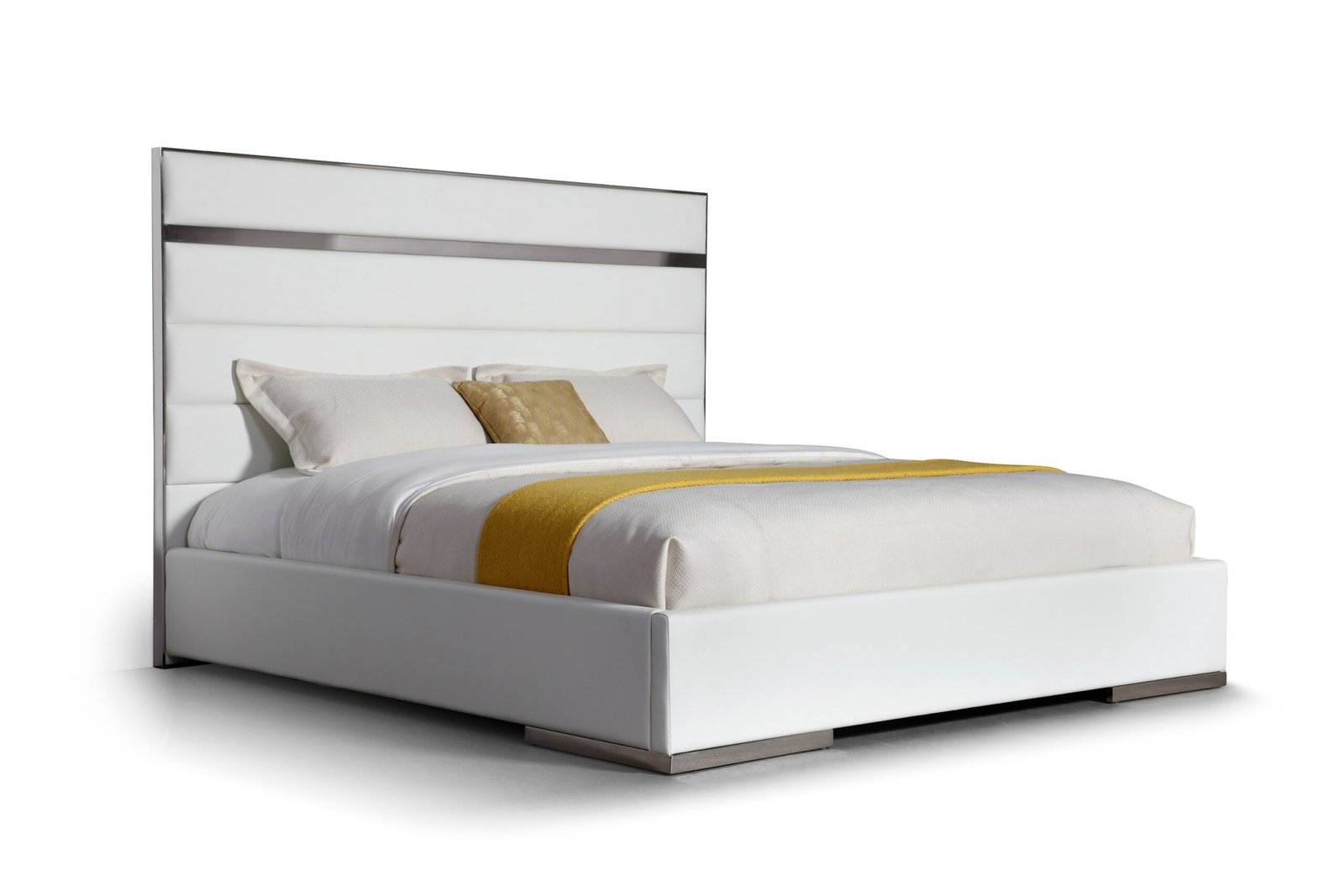 Modrest Cartier - Modern White Vegan Leather + Stainless Steel Bedroom Set - Image 2