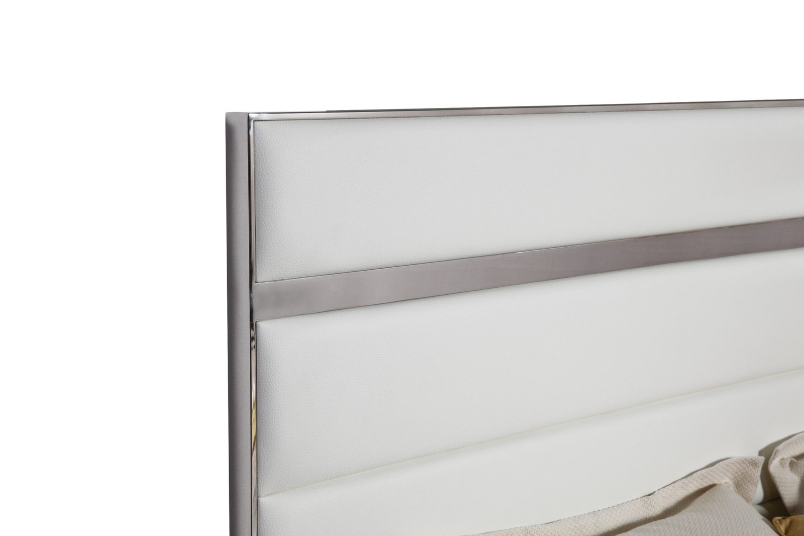 Modrest Cartier - Modern White Vegan Leather + Stainless Steel Bedroom Set - Image 3
