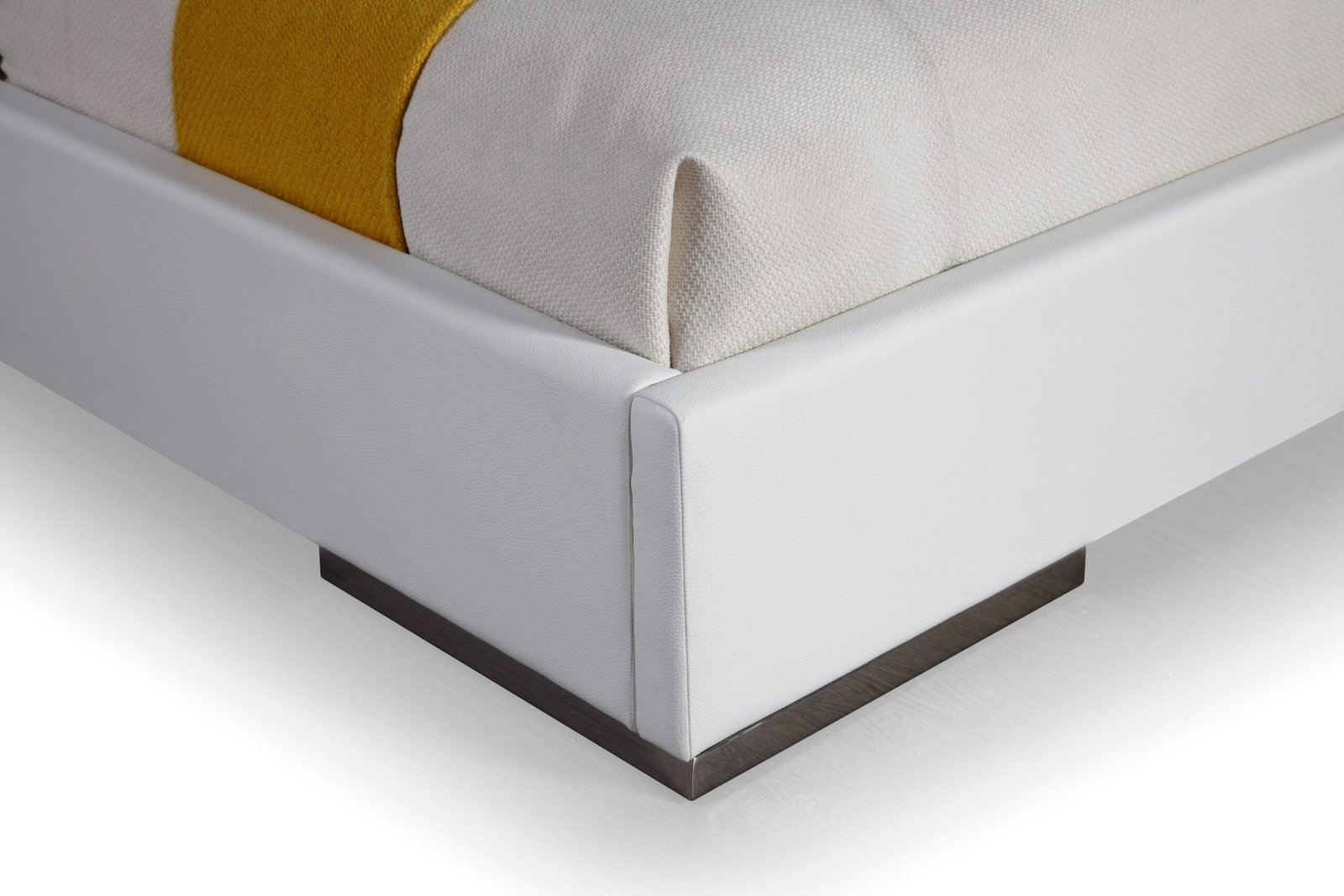 Modrest Cartier - Modern White Vegan Leather + Stainless Steel Bedroom Set - Image 5