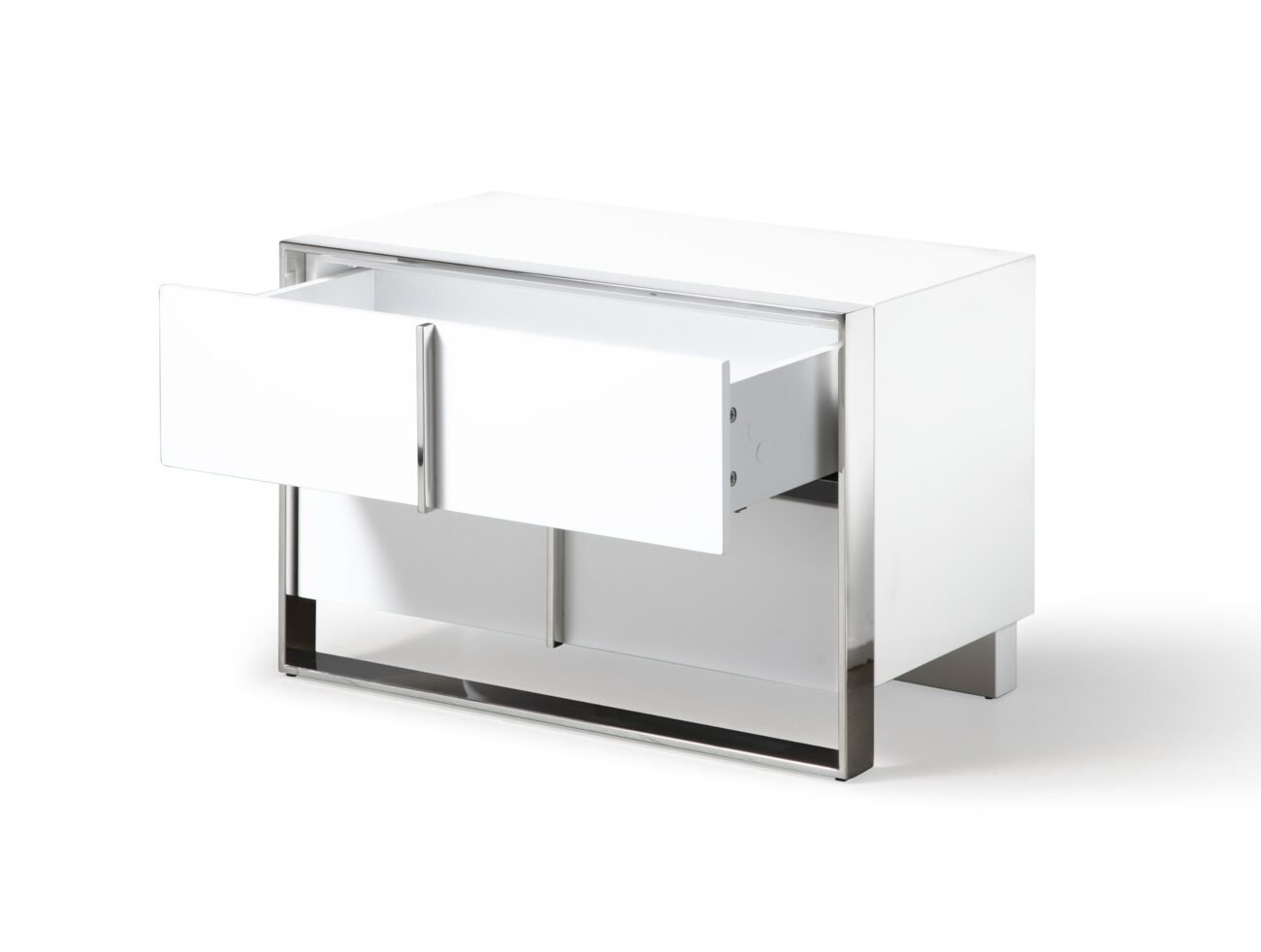 Modrest Cartier - Modern White + Stainless Steel Nightstand - Image 2