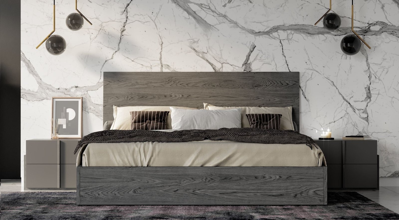Nova Domus Lucia - Italian Modern Matte Grey / Elm Grey Bed + 2 Nightstands Set - Image 4