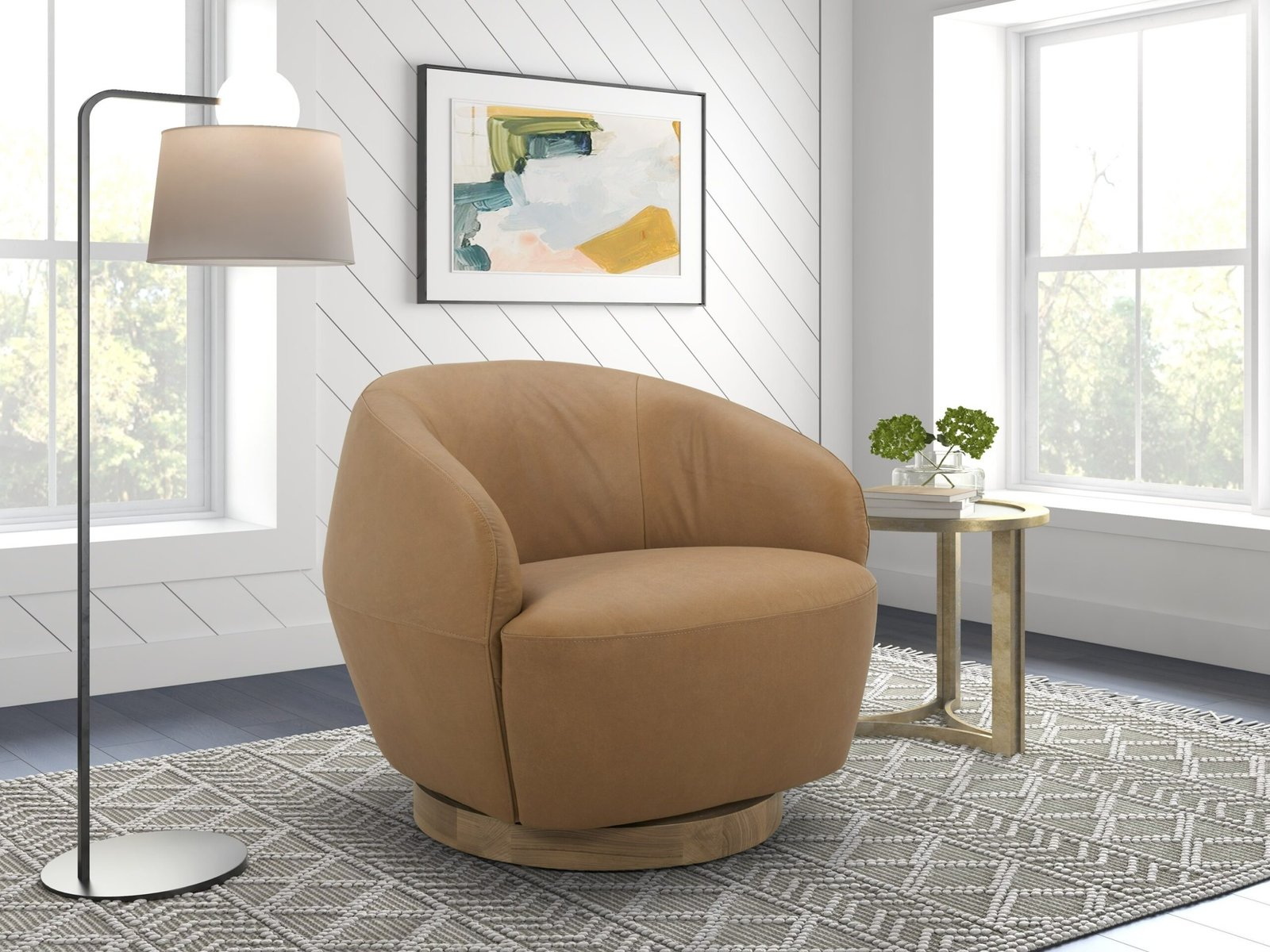 Divani Casa Agatha - Modern Tan Leather Swivel Accent Chair - Image 4