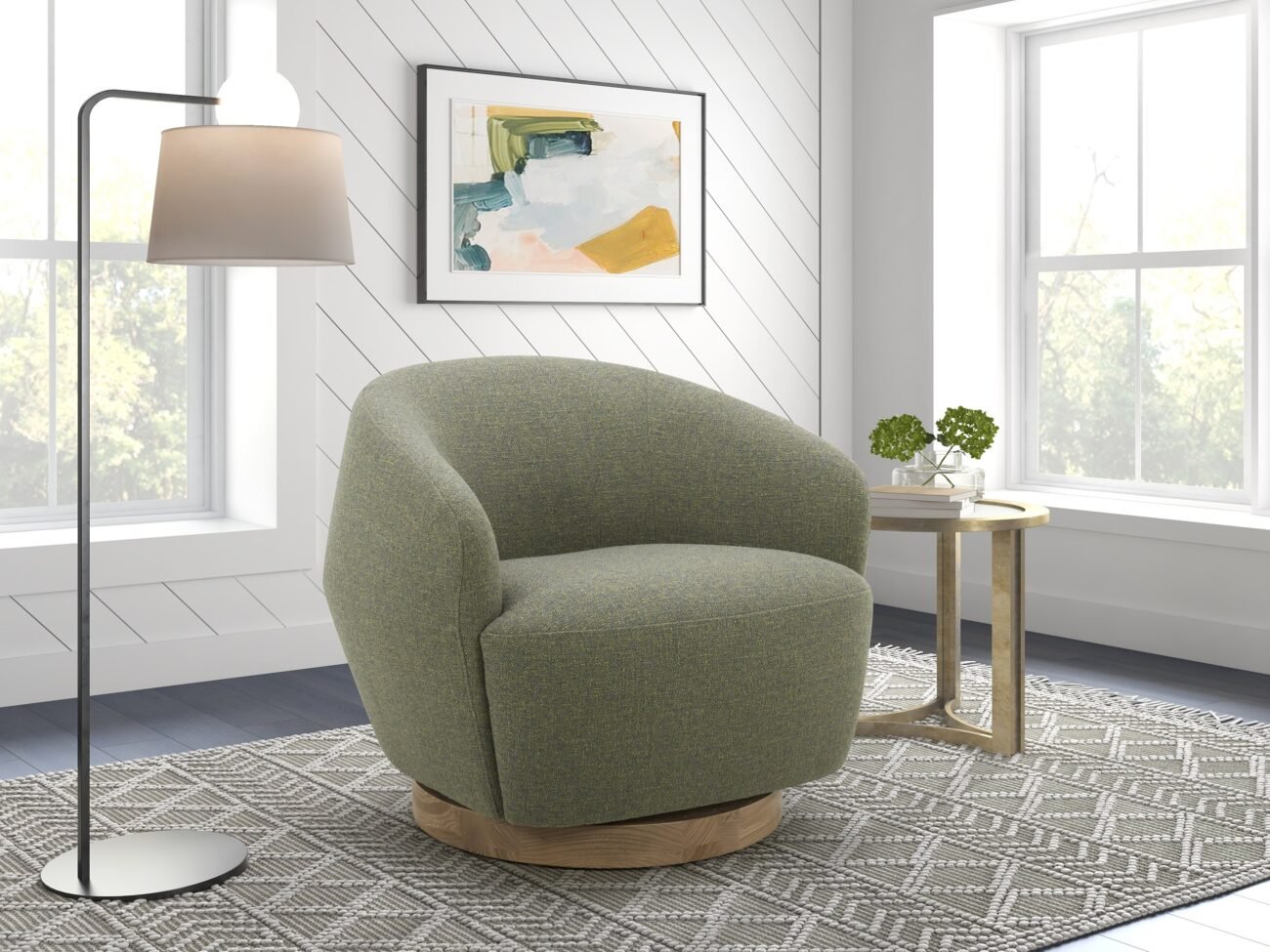 Divani Casa Agatha - Modern Hemp Fabric Swivel Accent Chair - Image 4