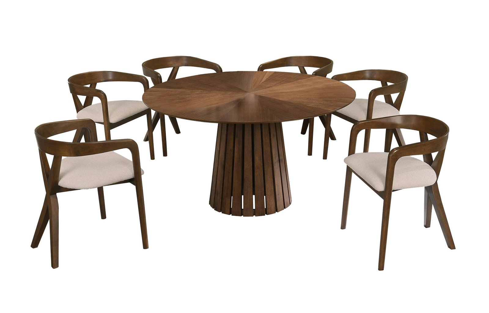 Modrest Weiss - Mid-Century Modern Walnut Round Dining Table + 6 Chair Set - Image 4