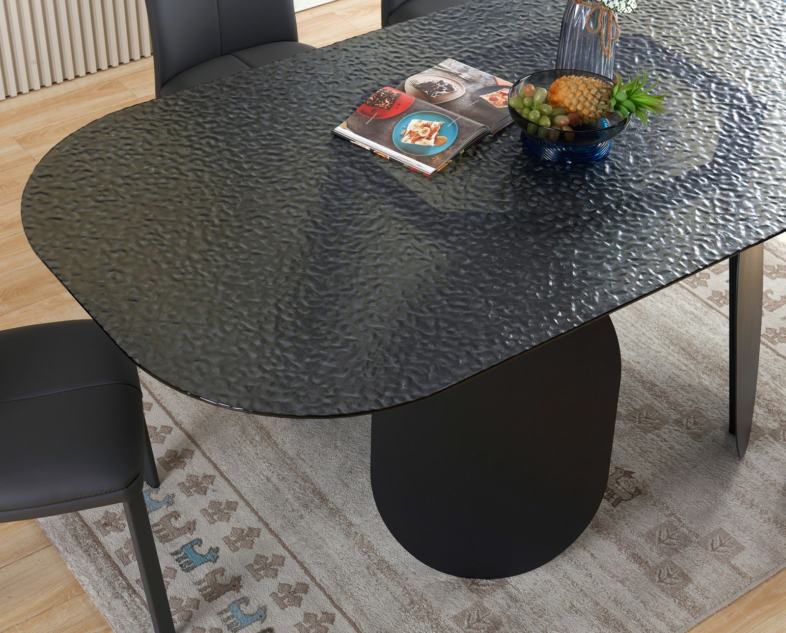 Modrest Maxine - Modern Hammered Grey Glass Rectangular Dining Table - Image 2