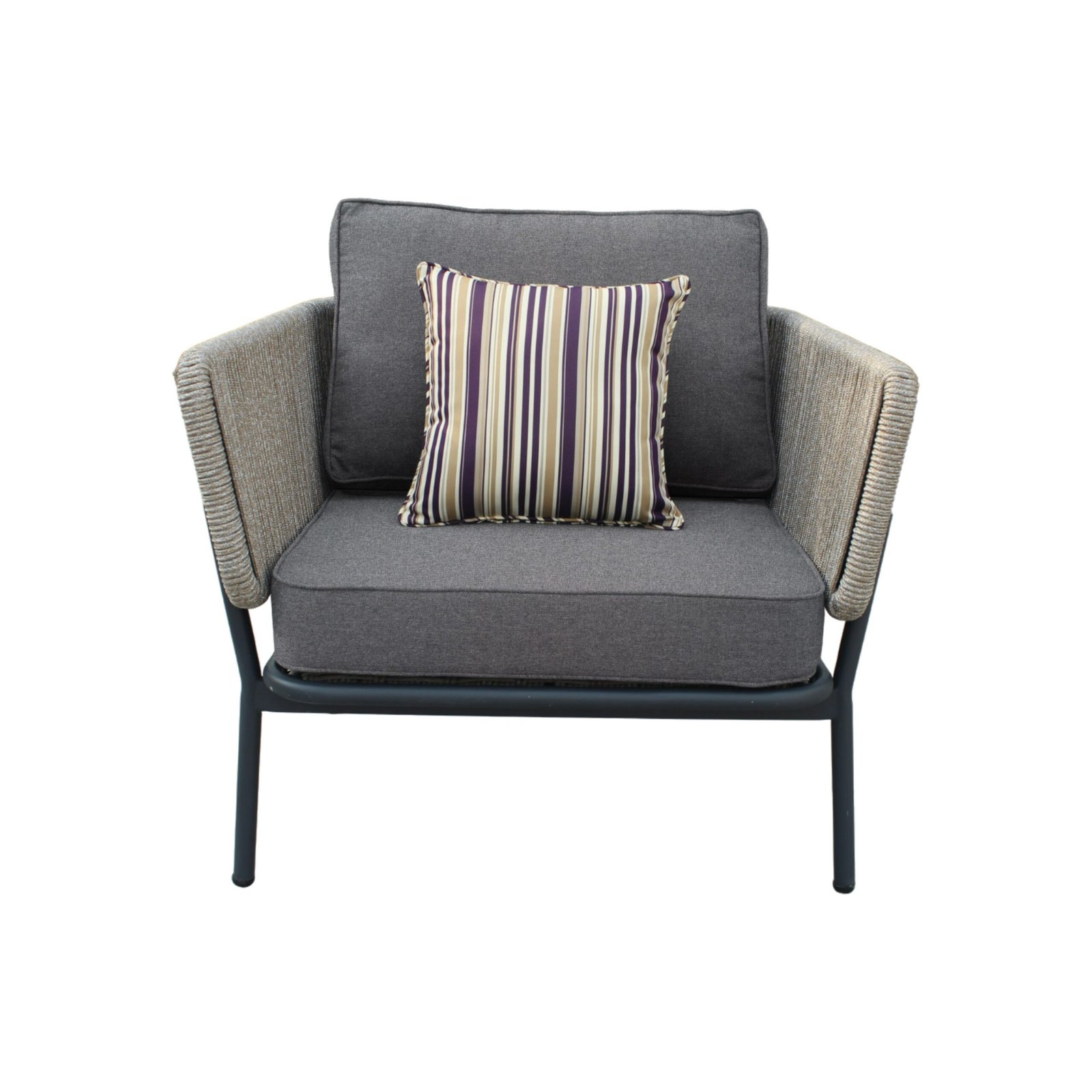 Renava Suntide - Outdoor Grey Fabric + Beige Rattan + Grey Acacia Sofa Set - Image 3