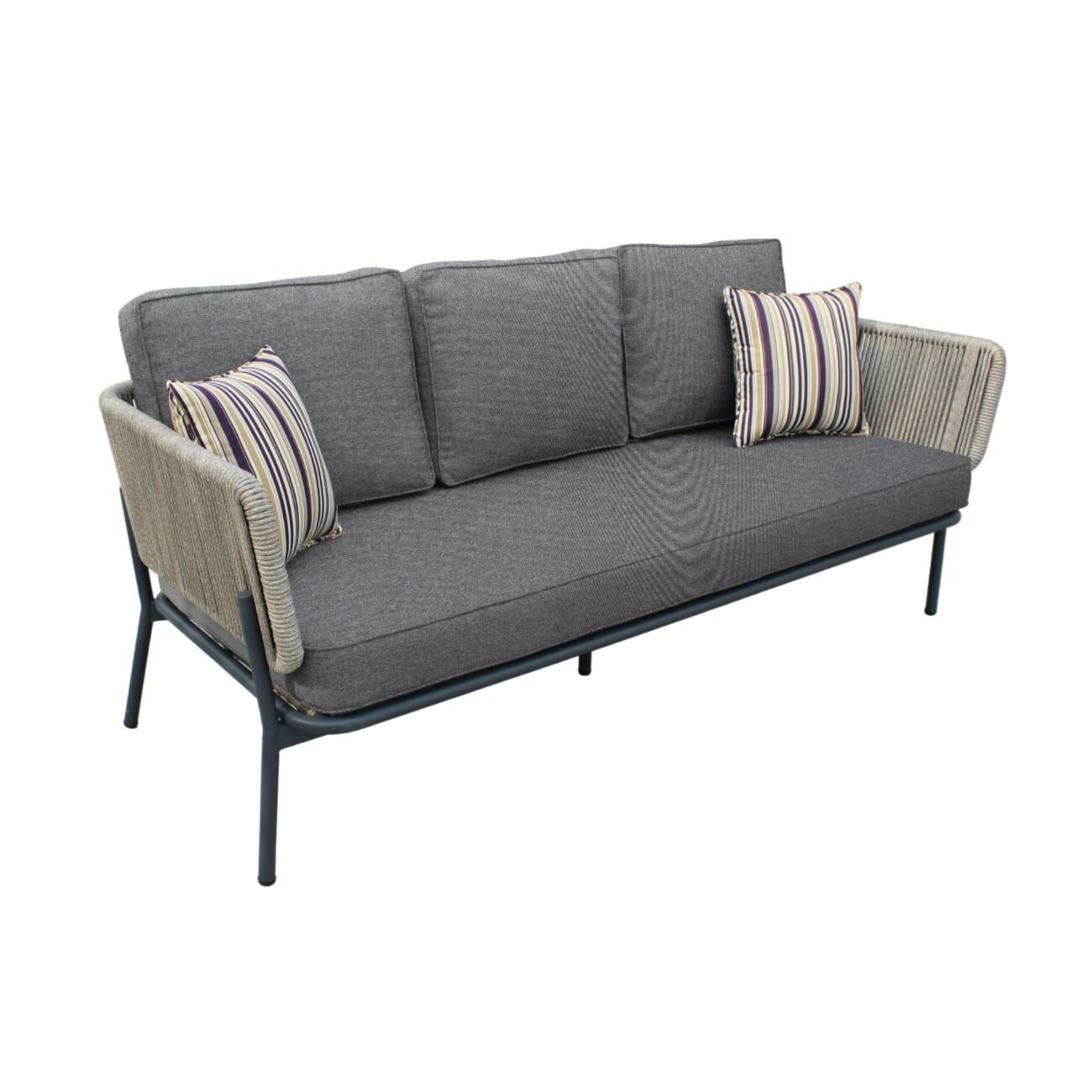 Renava Suntide - Outdoor Grey Fabric + Beige Rattan + Grey Acacia Sofa Set - Image 2