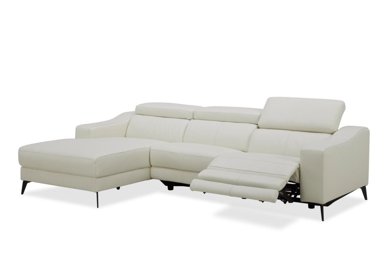 Modrest Rampart - Modern L-Shape LAF White Leather Sectional Sofa with 1 Recliner - Image 5