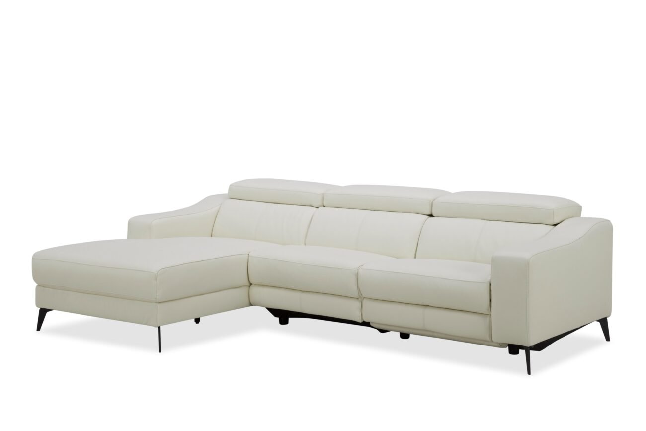 Modrest Rampart - Modern L-Shape LAF White Leather Sectional Sofa with 1 Recliner - Image 4