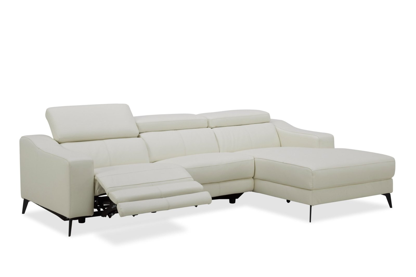 Modrest Rampart - Modern L-Shape RAF White Leather Sectional Sofa with 1 Recliner - Image 5