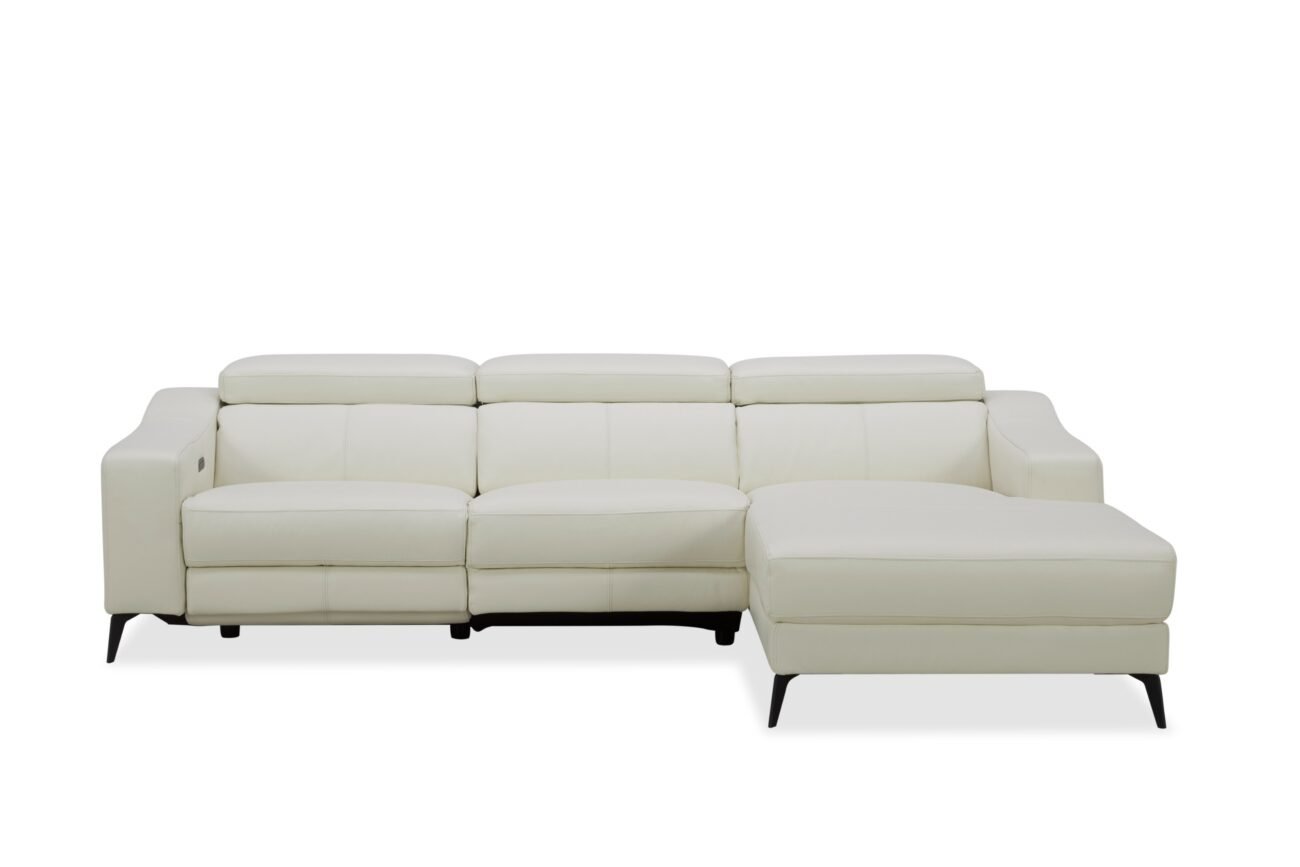 Modrest Rampart - Modern L-Shape RAF White Leather Sectional Sofa with 1 Recliner - Image 3