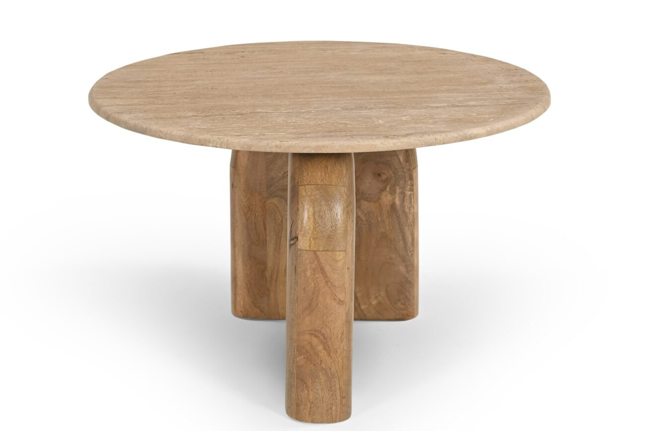 Modrest Kellison - Modern Travertine Marble + Wood End Table - Image 2