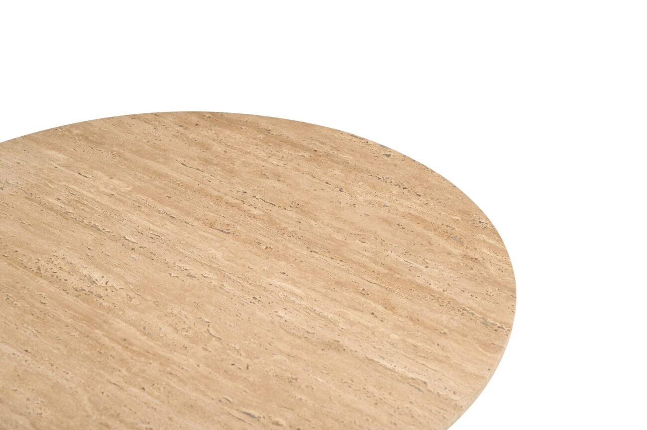 Modrest Pawnee - Modern Travertine Marble + Wood Round End Table - Image 2