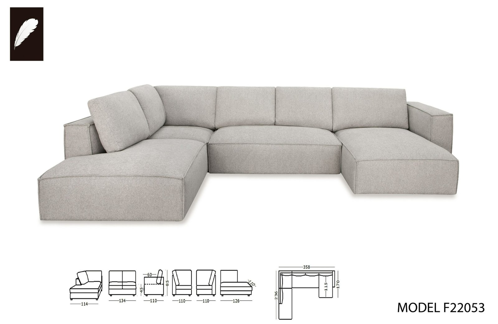 Divani Casa Lulu - Modern Light Grey Fabric Modular Sectional Sofa w/ Right Facing Chaise - Image 5