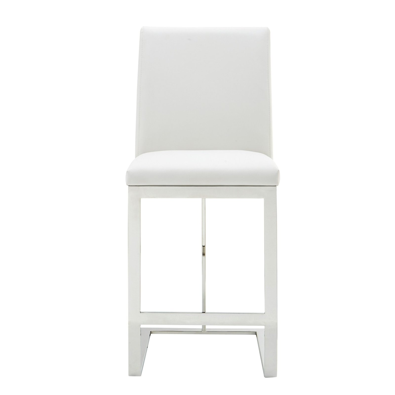 Modrest Frankie - Modern White Vegan Leather + Stainless Steel Counter Chair