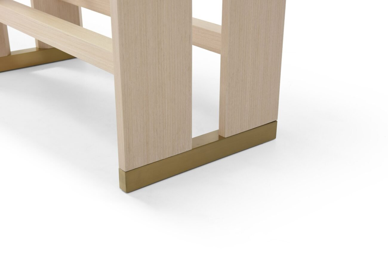 Modrest Florence - Modern Glass + Natural Oak + Gold Dining Table - Image 2