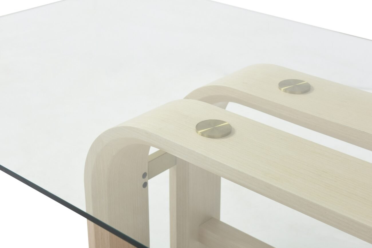 Modrest Florence - Modern Glass + Natural Oak + Gold Dining Table - Image 3