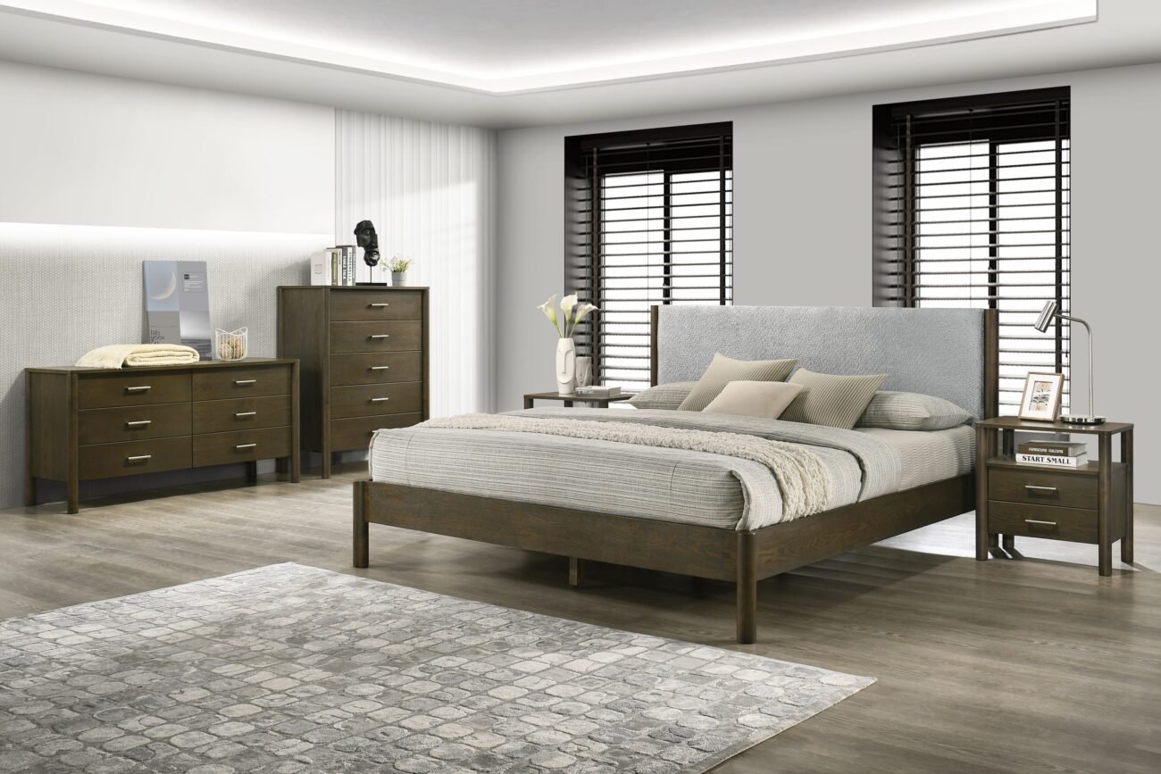 Modrest Carolina - Modern Grey Fabric + Wenge Bed - Image 2