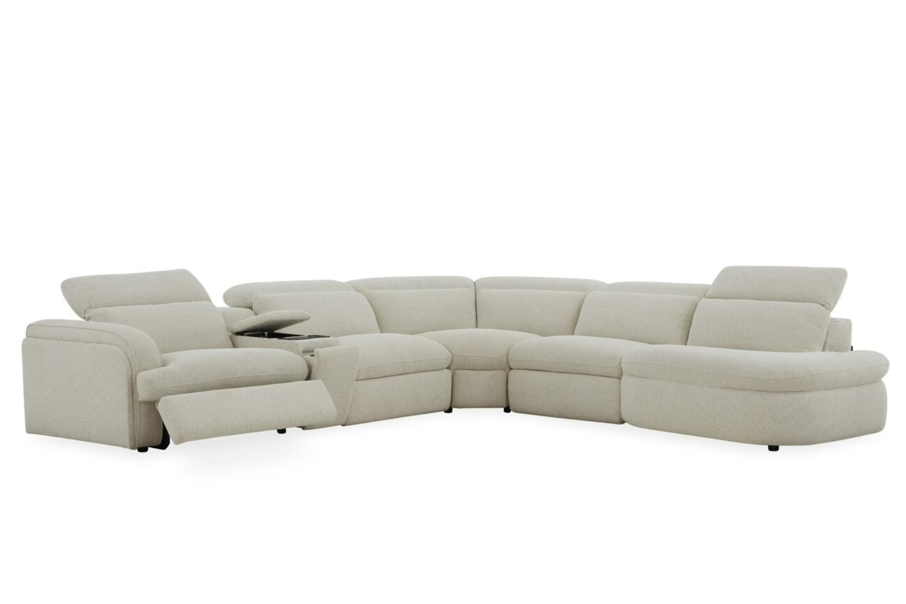 Divani Casa Ambler - Modern Off-White Fabric Sectional Sofa w/ 2 Power Recliners