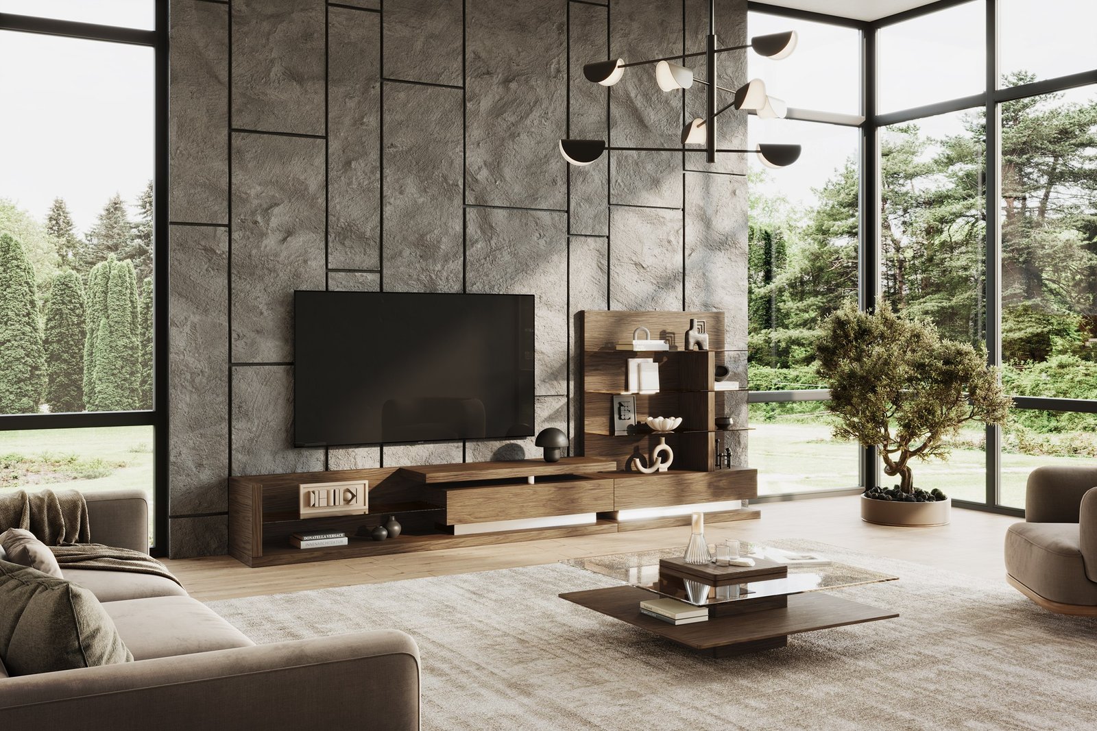 Modrest Clarion - Modern Walnut & Grey Glass Coffee Table - Image 4