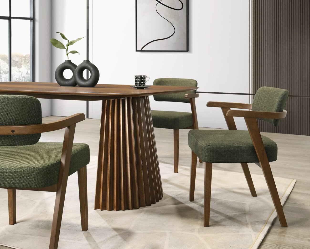 Modrest Sacks - Mid-Century Modern Herringbone Walnut Dining Table - Image 3