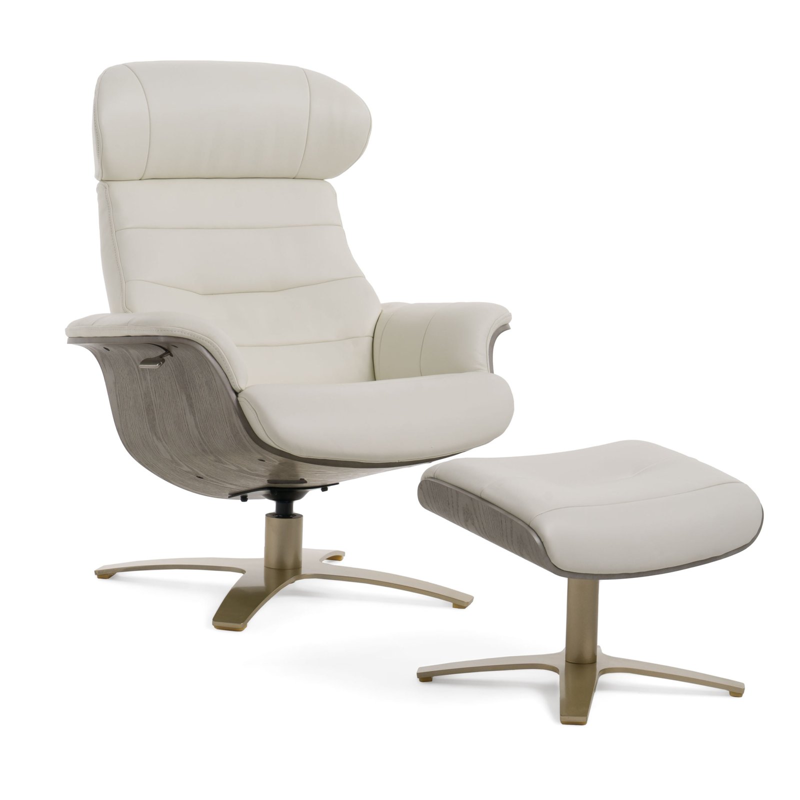 Divani Casa Abrons - Mid-Century Modern Light Grey Leather Lounge Chair & Ottoman - Image 2