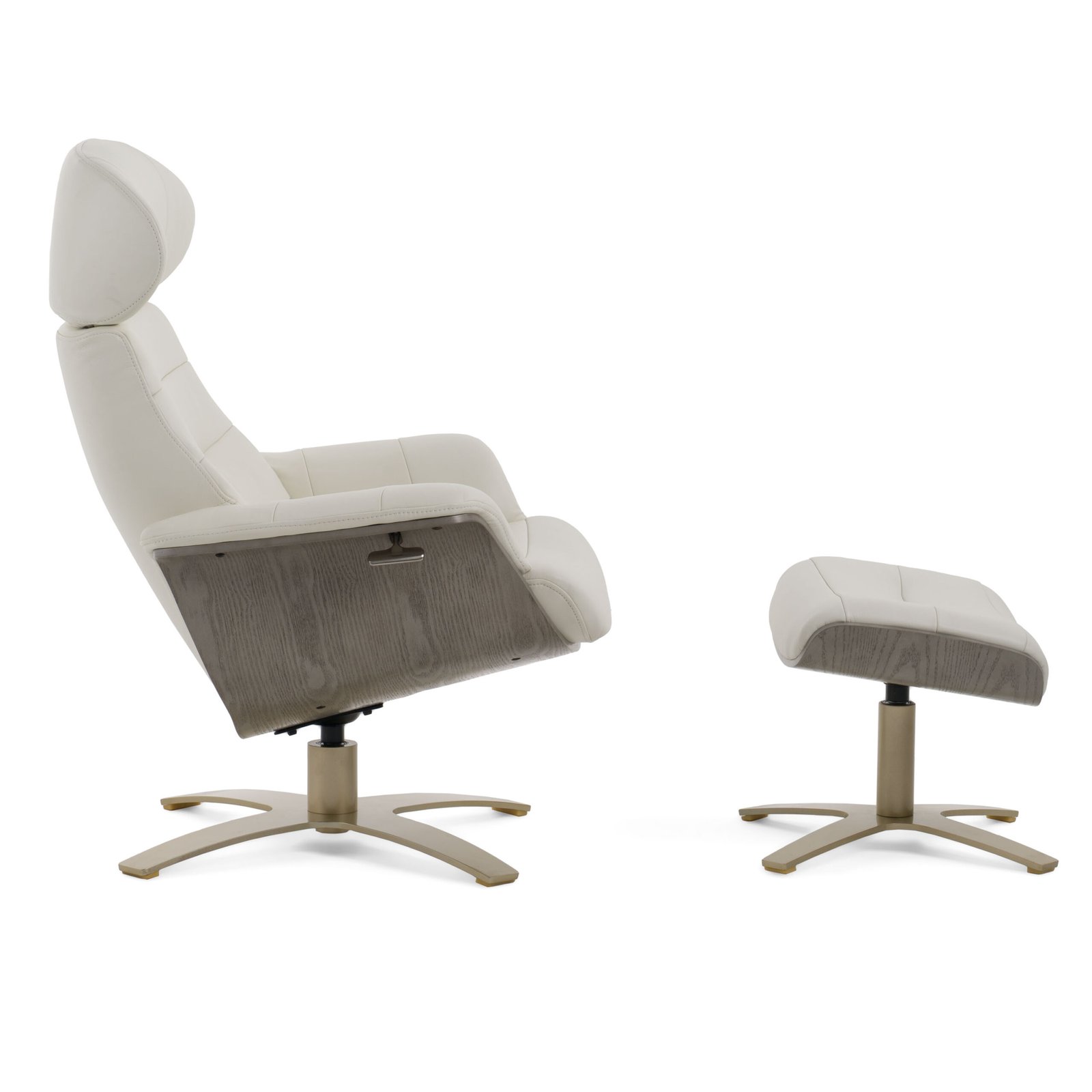 Divani Casa Abrons - Mid-Century Modern Light Grey Leather Lounge Chair & Ottoman - Image 3