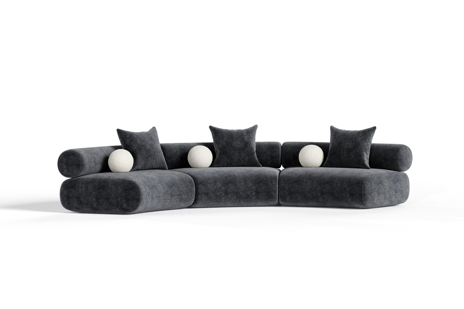 Divani Casa Simpson - Contemporary Dark Grey Fabric Curved Modular Sectional Sofa with Throw Pillows-3-Piece Sectional