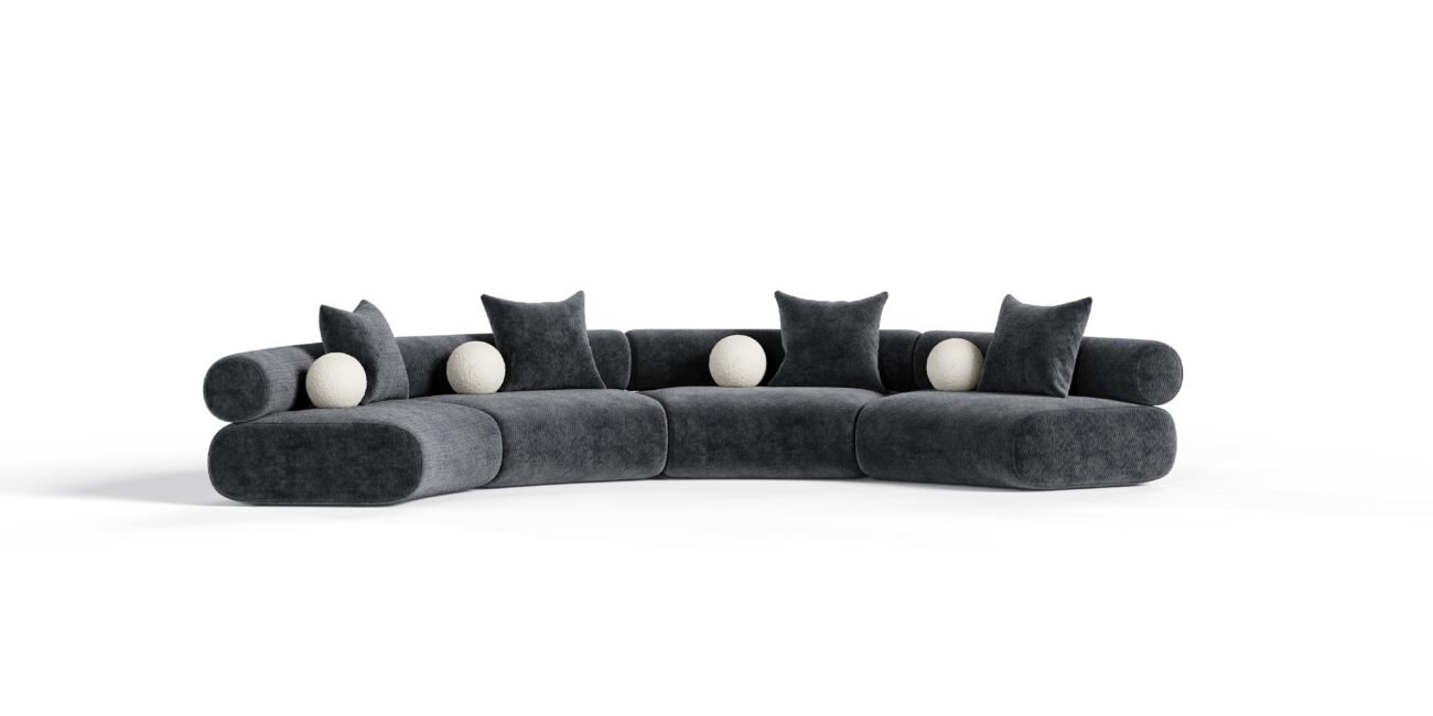 Divani Casa Simpson - Contemporary Dark Grey Fabric Curved Modular Sectional Sofa with Throw Pillows-4-Piece Sectional