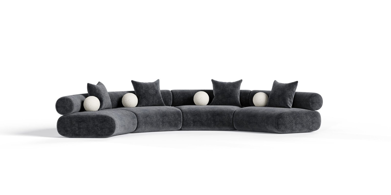 Divani Casa Simpson - Contemporary Dark Grey Fabric Curved Modular Sectional Sofa with Throw Pillows-4-Piece Sectional