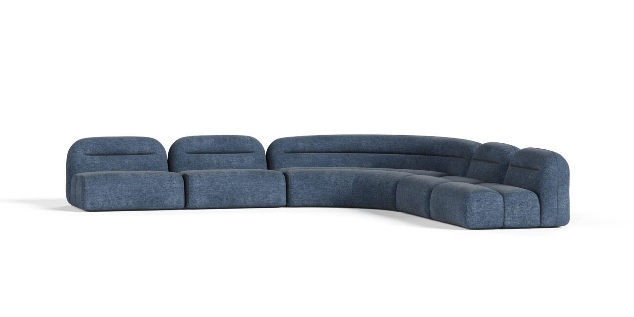 Divani Casa Forman - Modern Blue Fabric Modular Sectional Sofa-5-Piece Sectional