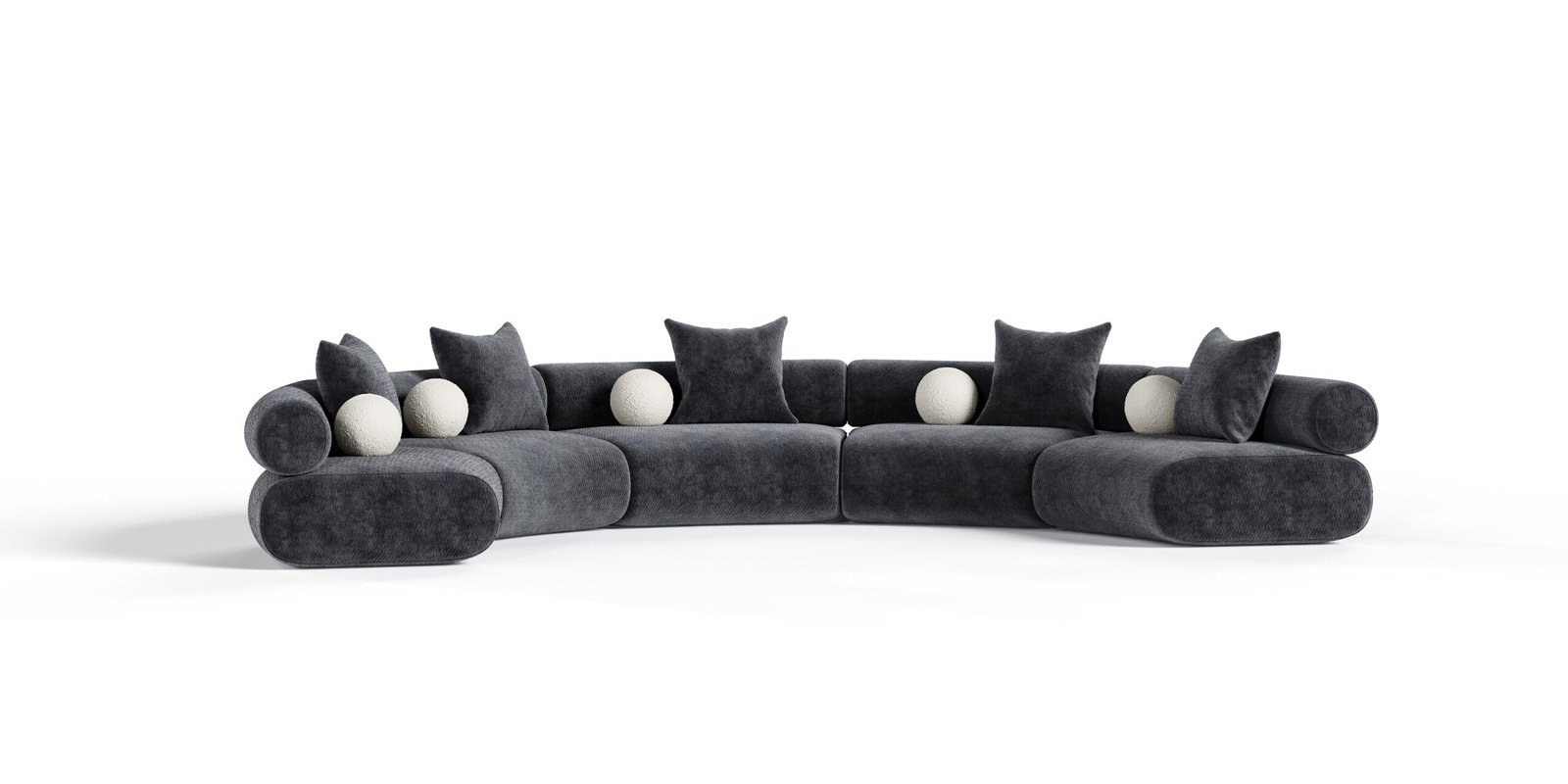 Divani Casa Simpson - Contemporary Dark Grey Fabric Curved Modular Sectional Sofa with Throw Pillows-5-Piece Sectional