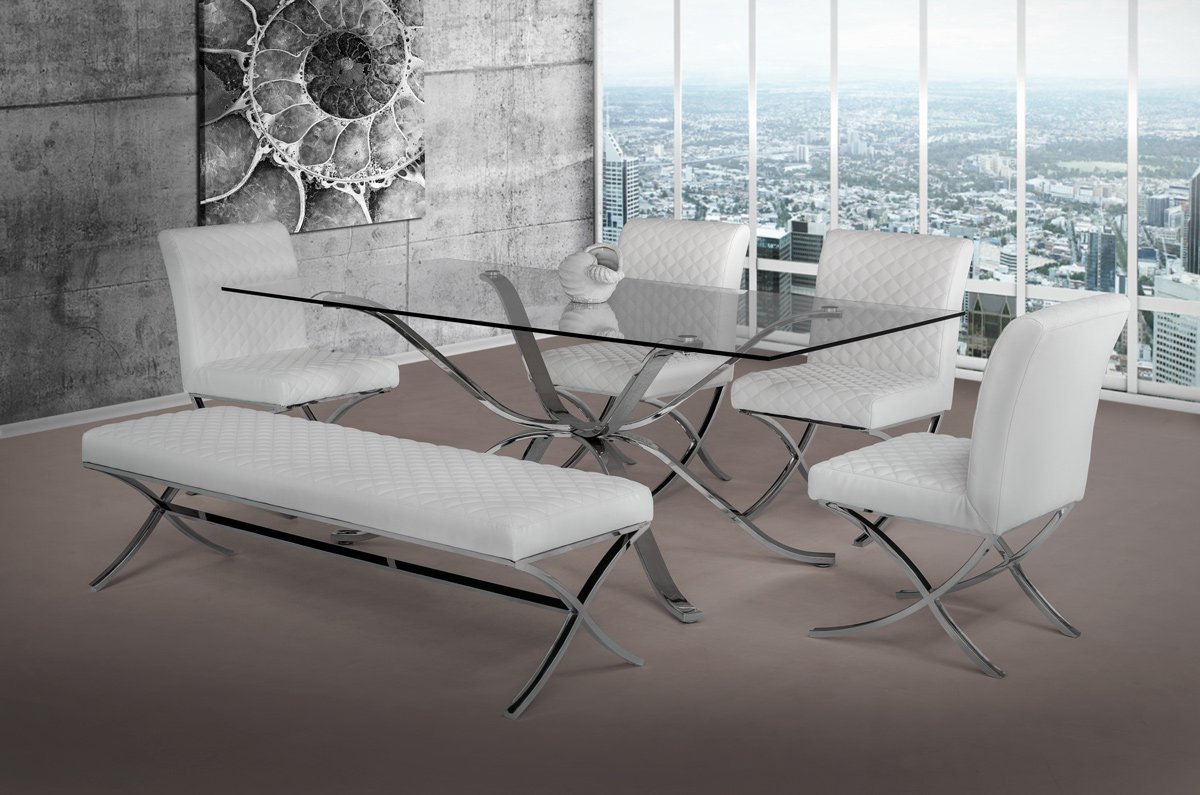 Modrest Adderley Modern Stainless Steel w/ Glass Top Dining Table - Image 4