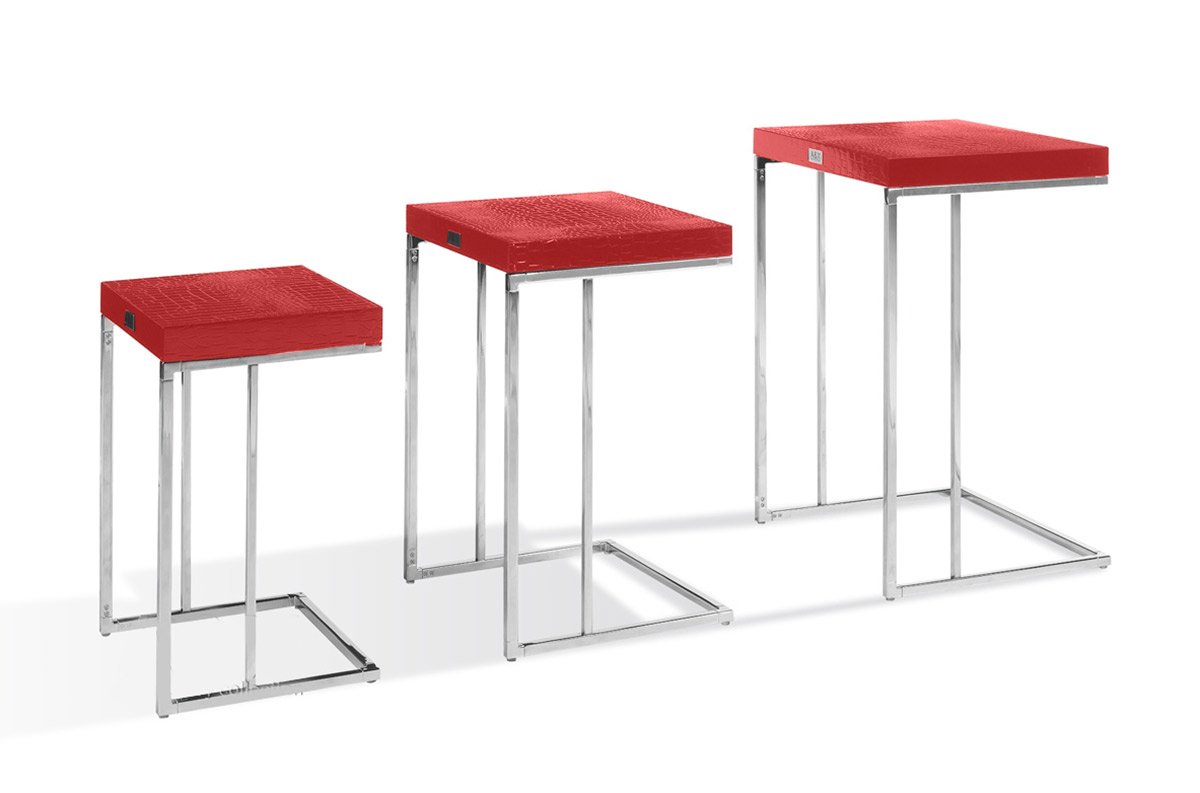 A&X Amelia - Modern Red Crocodile Lacquer End Table Set - Image 3