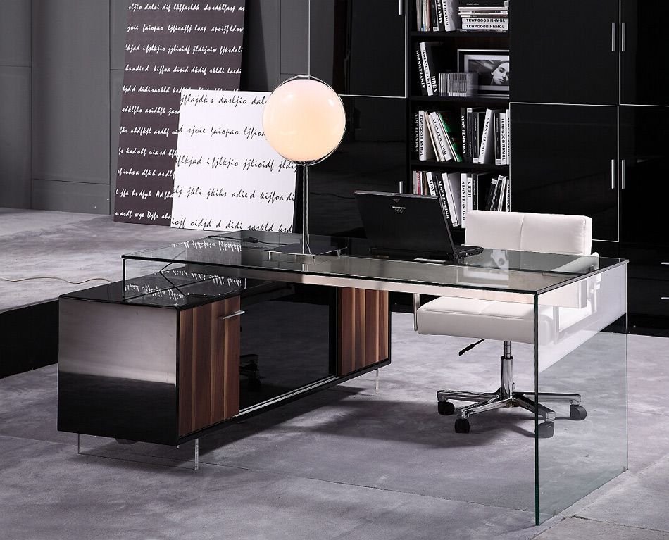 Alaska Modern Wood Veneer w/ Glass Top Office Desk
