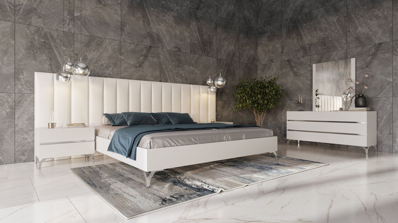 Nova Domus Angela - Queen Italian Modern White Eco Leather Bed w/ Nightstands and Wings - Image 4